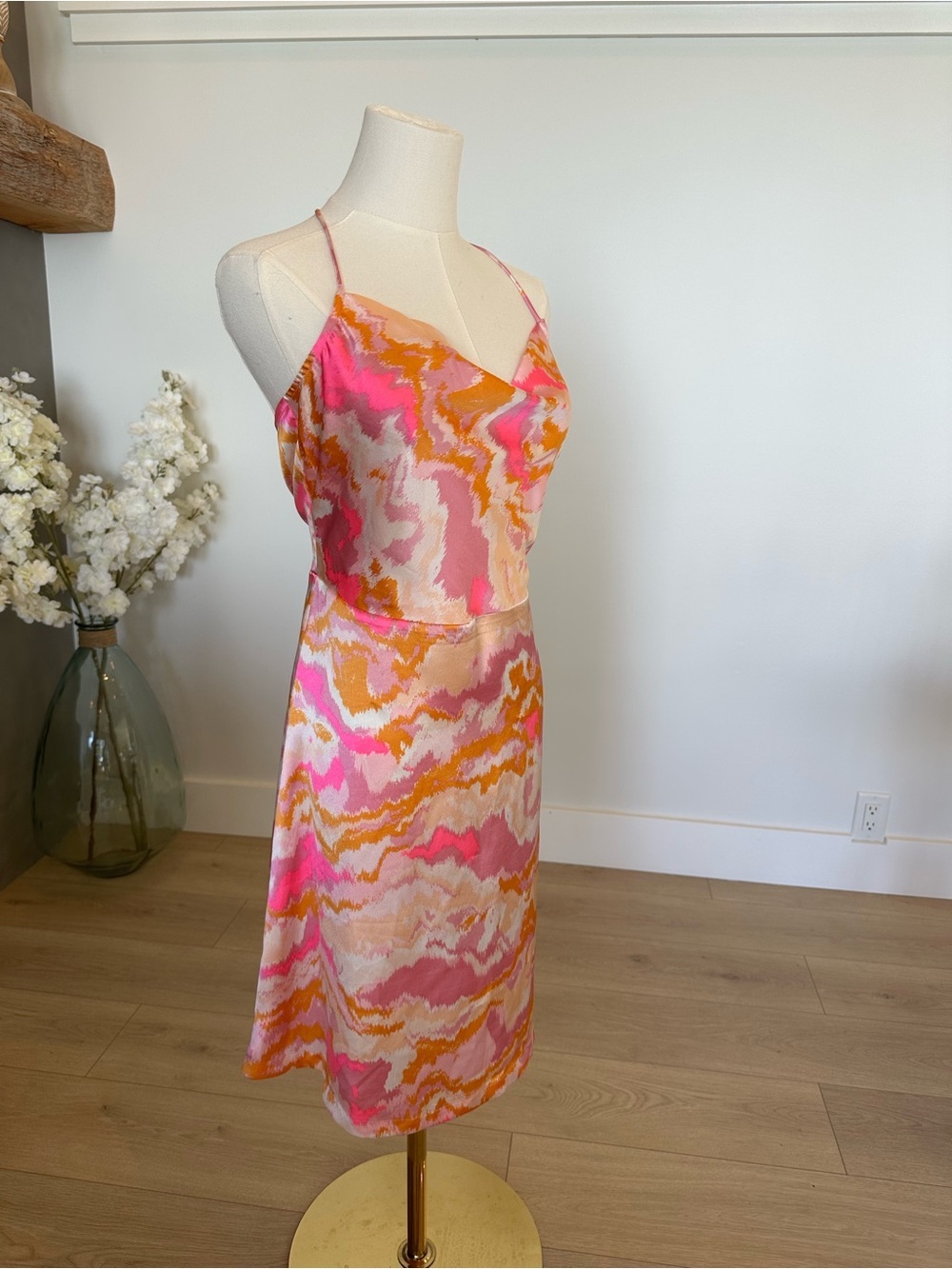Satin Slip Pink and Orange Dress - Picture 3 of 6
